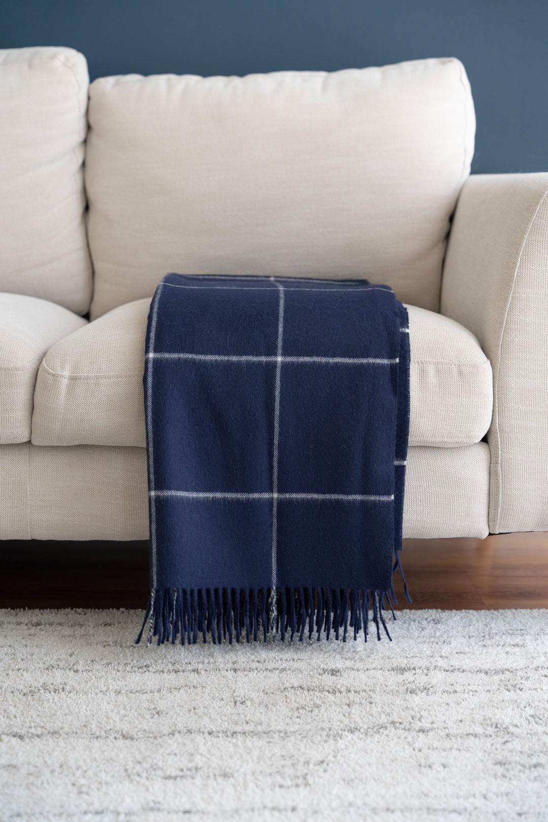 100% Baby Alpaca Windowpane Throw - Navy