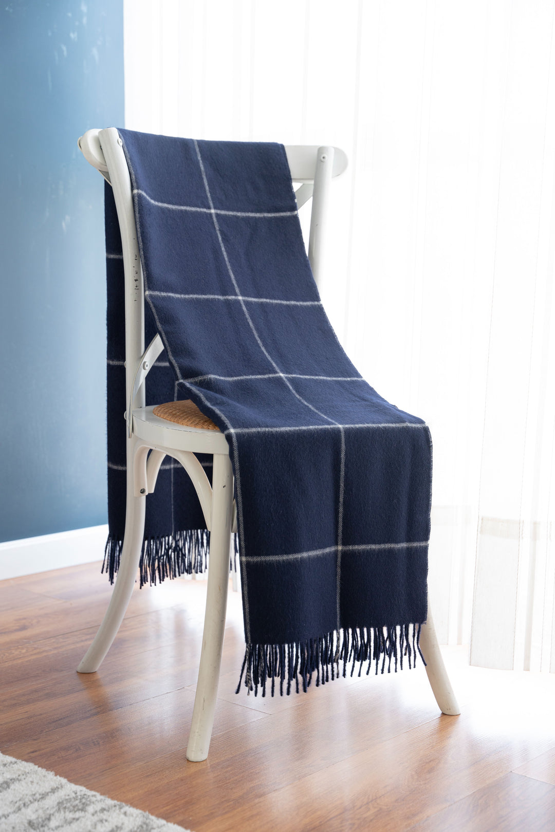 100% Baby Alpaca Windowpane Throw - Navy