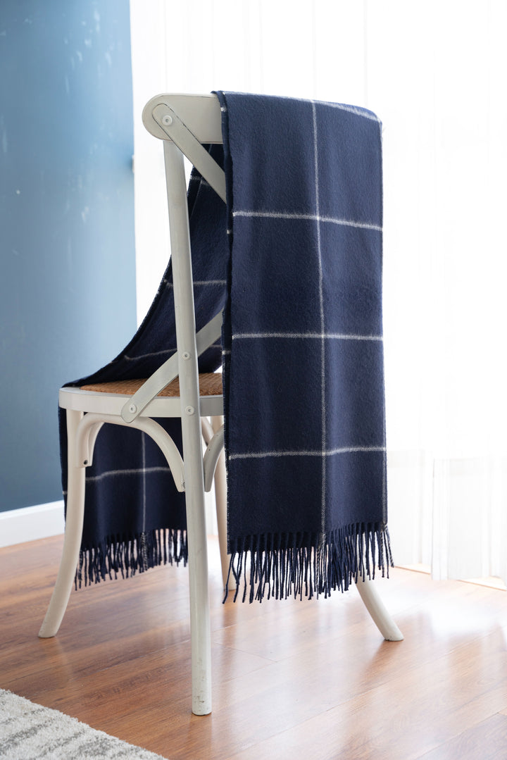 100% Baby Alpaca Windowpane Throw - Navy