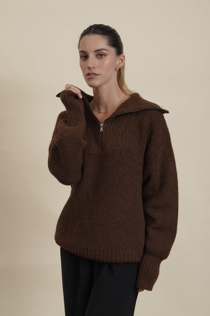 Kim Half-Zip Baby Alpaca Sweater