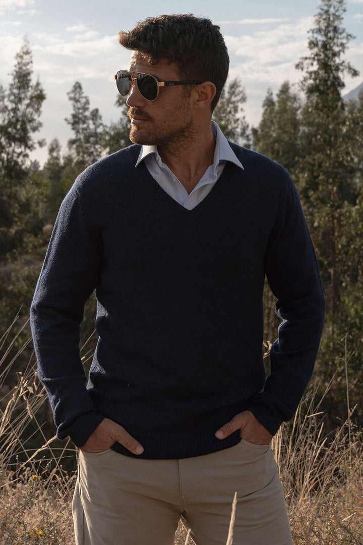 Men's Royal Alpaca V-Neck Sweater