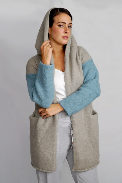 Chunky Long Hooded Alpaca Cardigan / Knit Coat