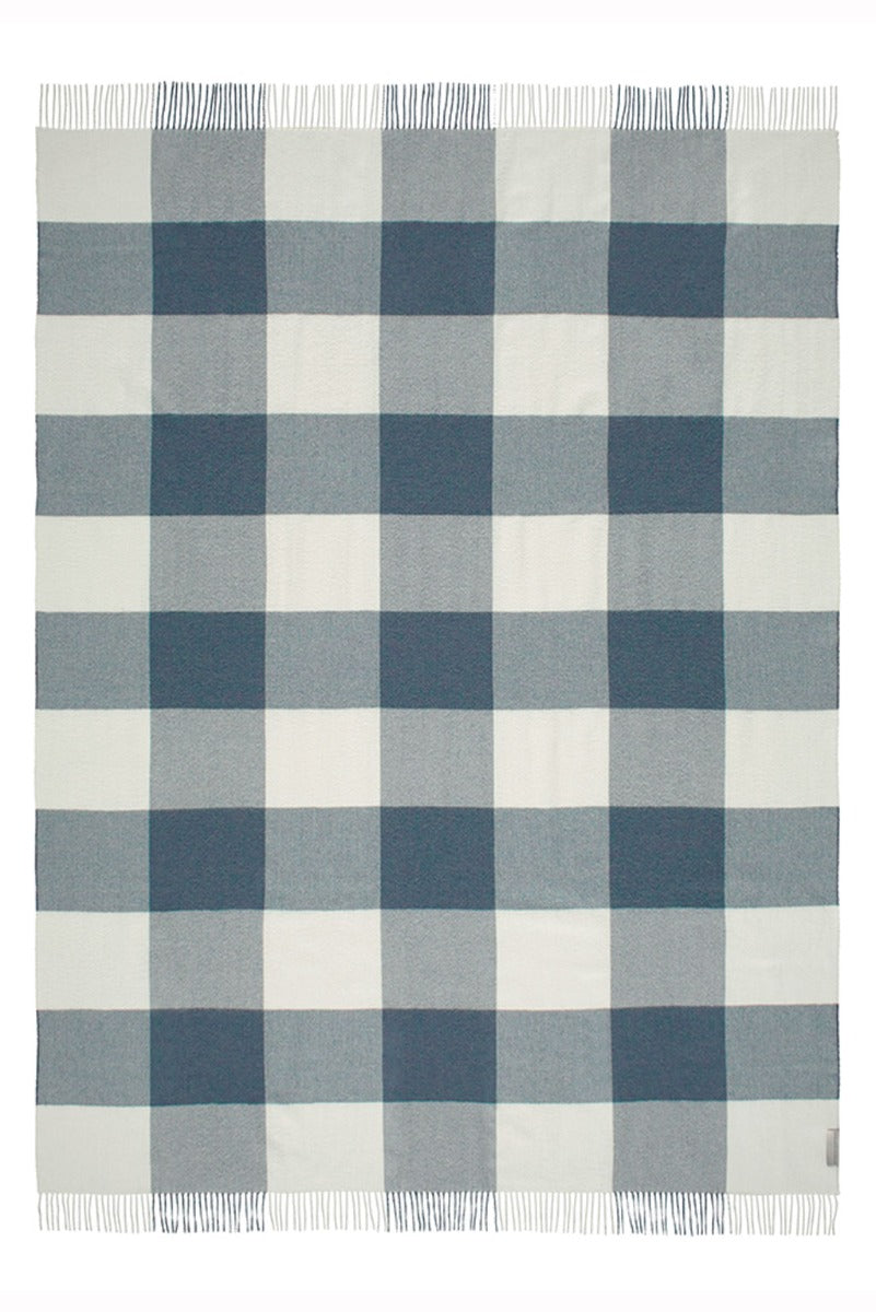 Ocean Blue Checkered Baby Alpaca Throw