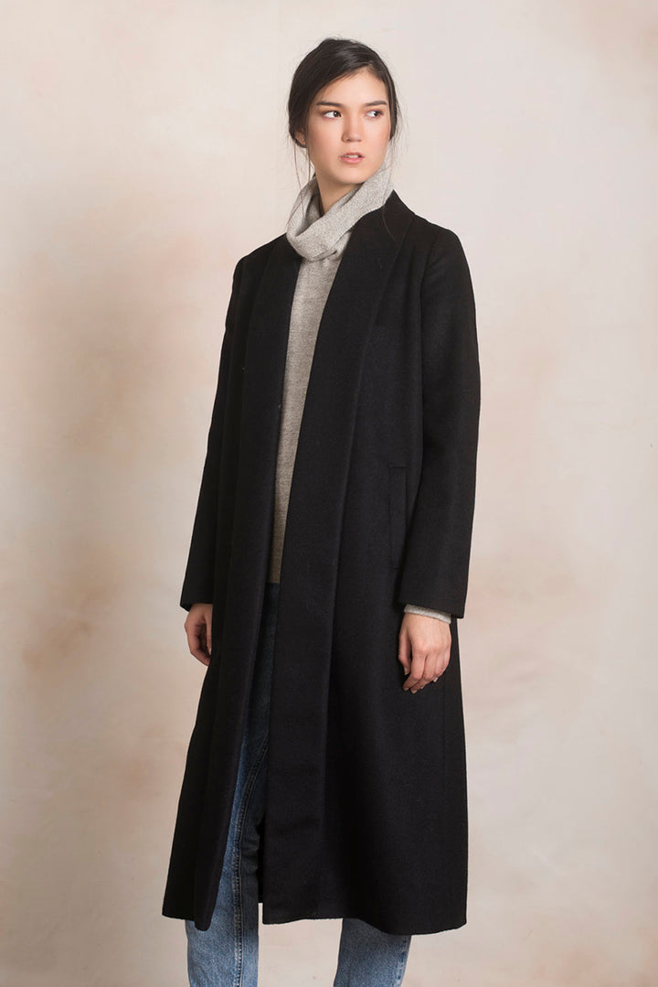 Long Baby Alpaca Swing Coat - Fitted