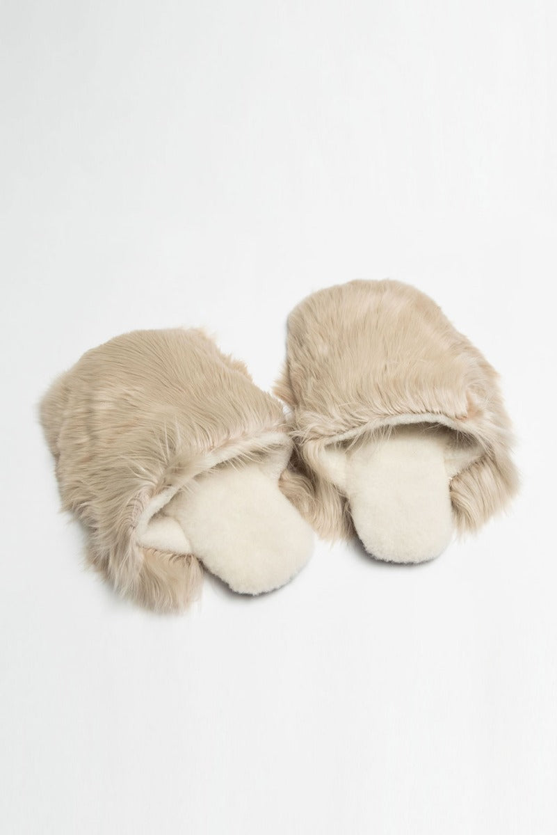 Suri Alpaca Fur Slippers - Sand