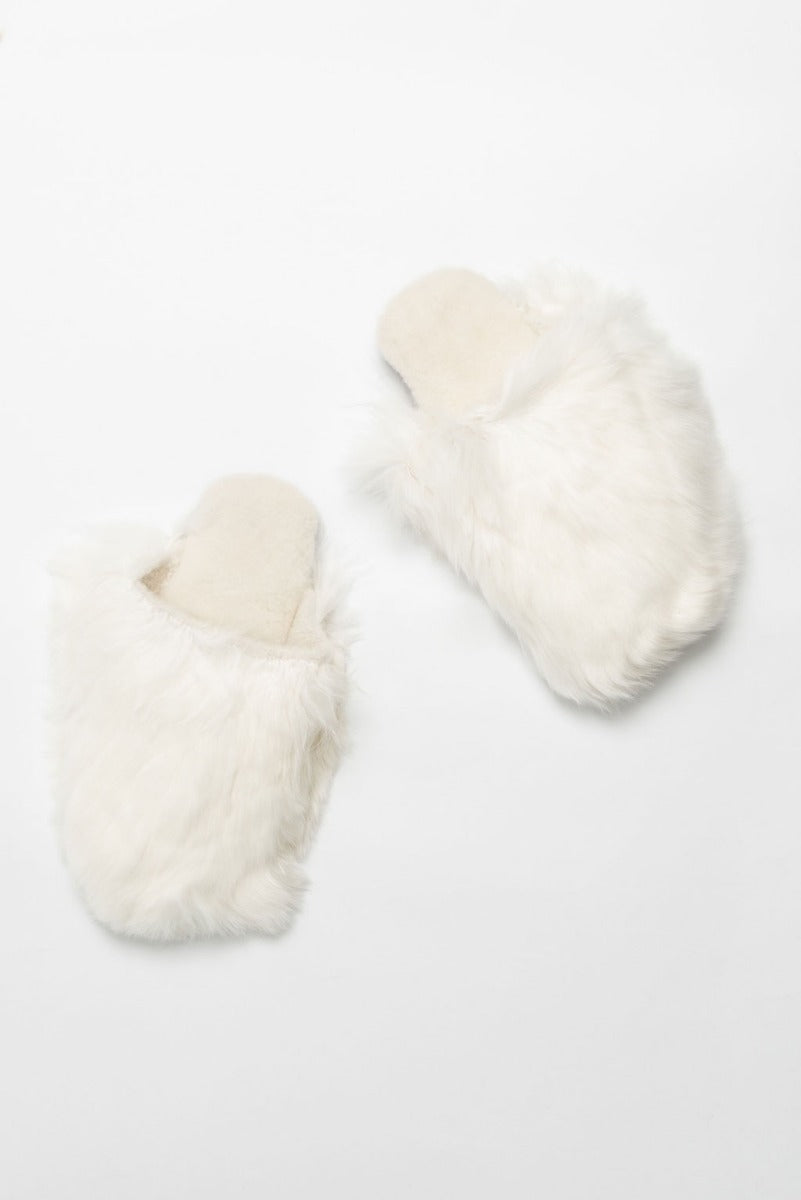 Suri Alpaca Fur Slippers - White