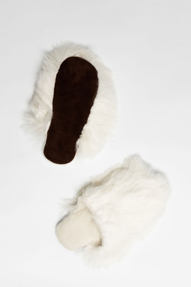 Suri Alpaca Fur Slippers - White